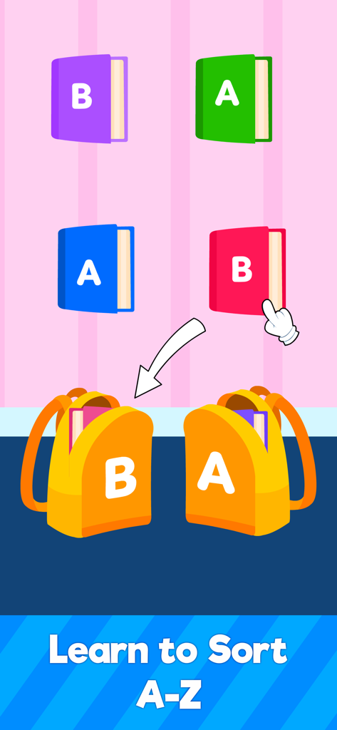 ABC Alphabet Learning for Kids - Juego educativo para niños pequeños para clasificar letras del alfabeto en mochilas