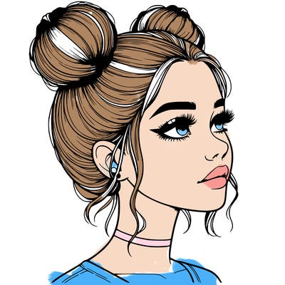 realistic girl with buns on the top of her head