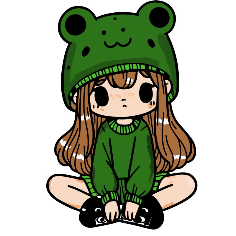 a girl wearing a frog hat and some frog socks