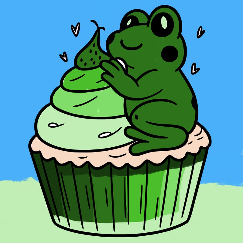 frog sitting on a cupcake
