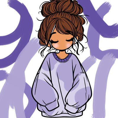 girl with baggy sweatshirt and messy bun