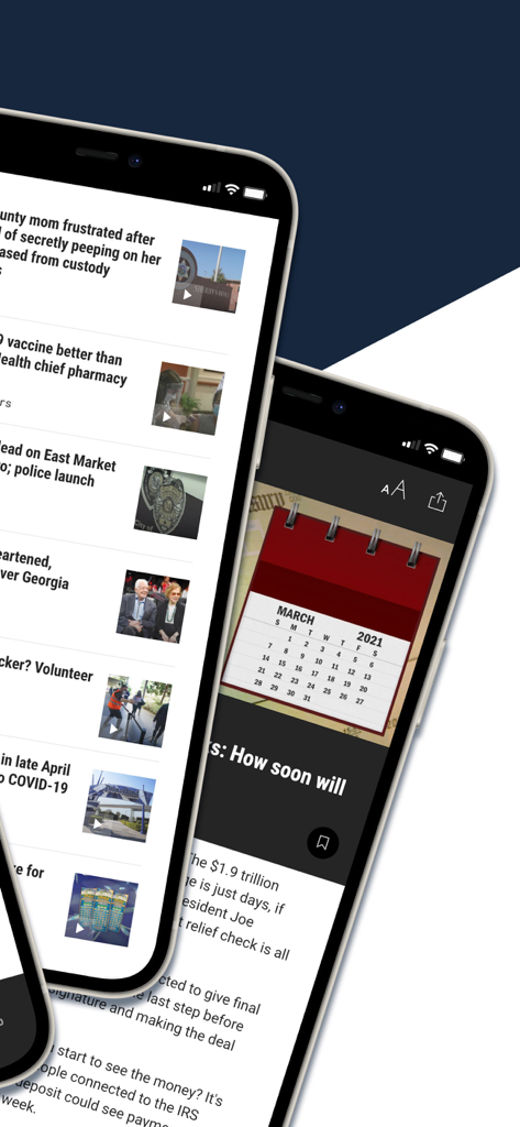MyFOX8 - Three smartphone screens displaying the MyFOX8 news app feed and a detailed article view with local headlines.
