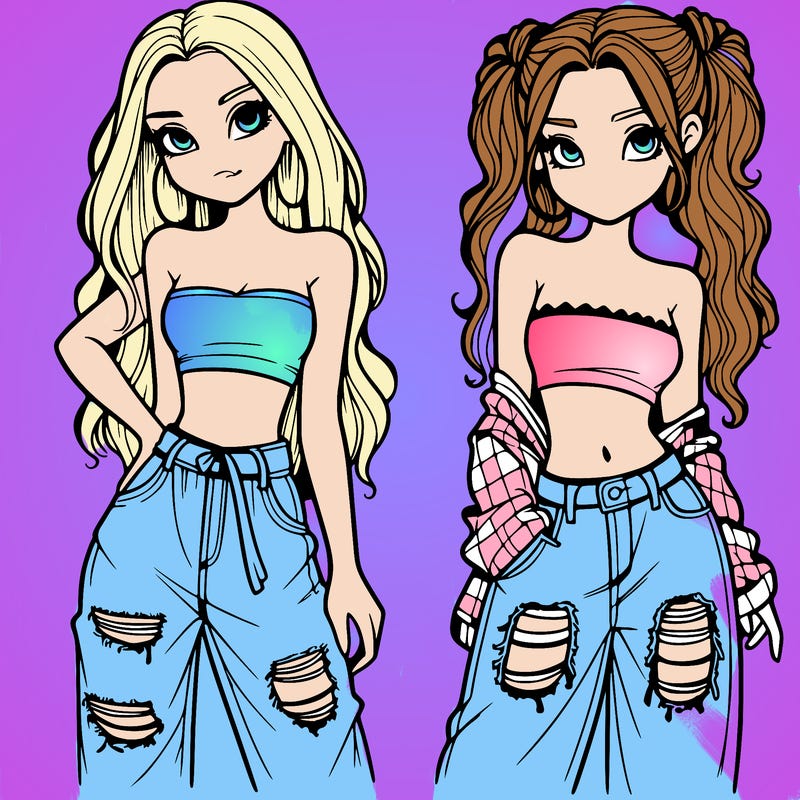 2 girls in crop tops and baggy jeans ripped
