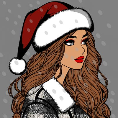 realistic girl in santa hat