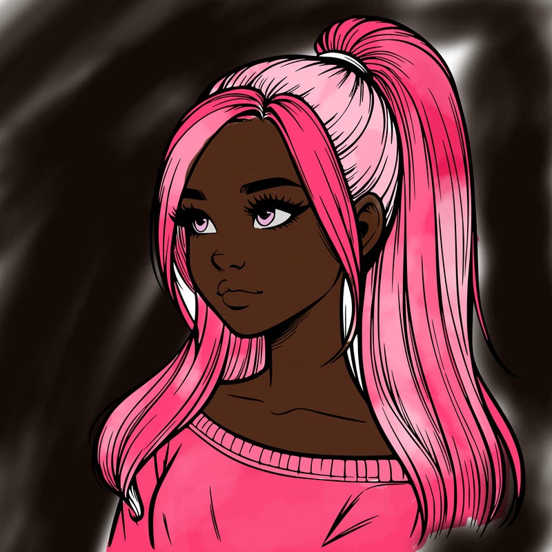 realistic girl with a high ponytail