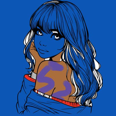 realistic girl with bangs looking over her shoulder