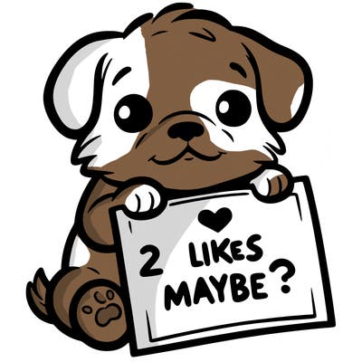 a puppy holding a sign that says 2 likes maybe?