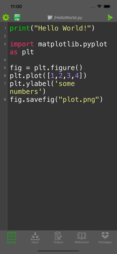Python code editor interface showing source code for data plotting with matplotlib