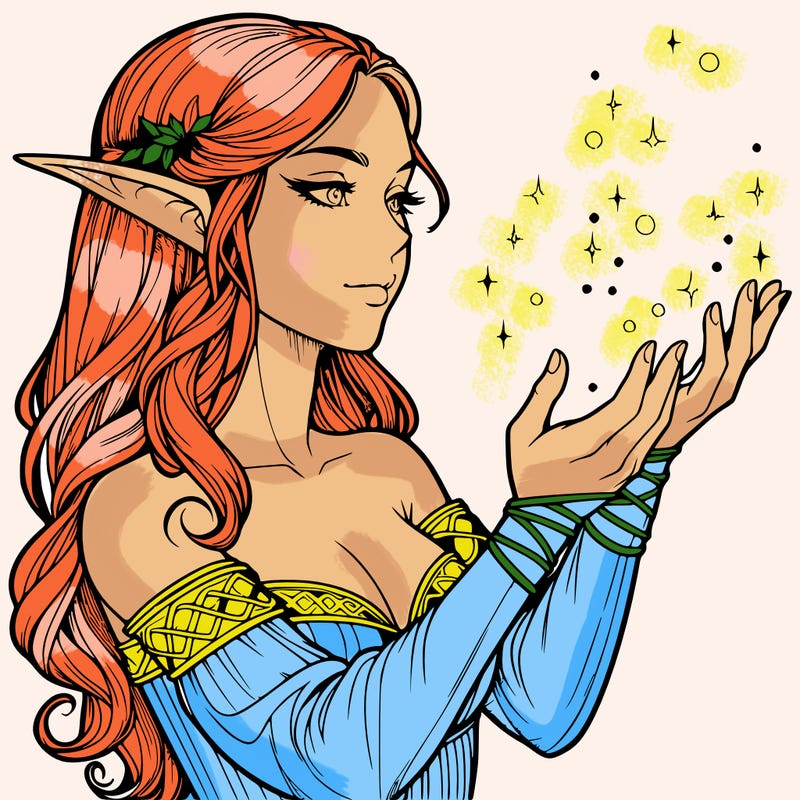 realistic elf girl doing magic