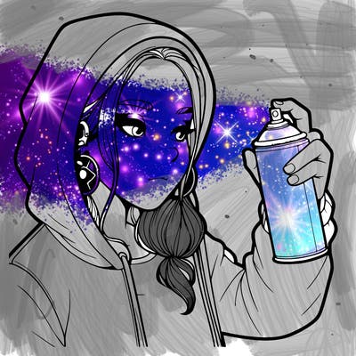 a realistic girl, spray painting