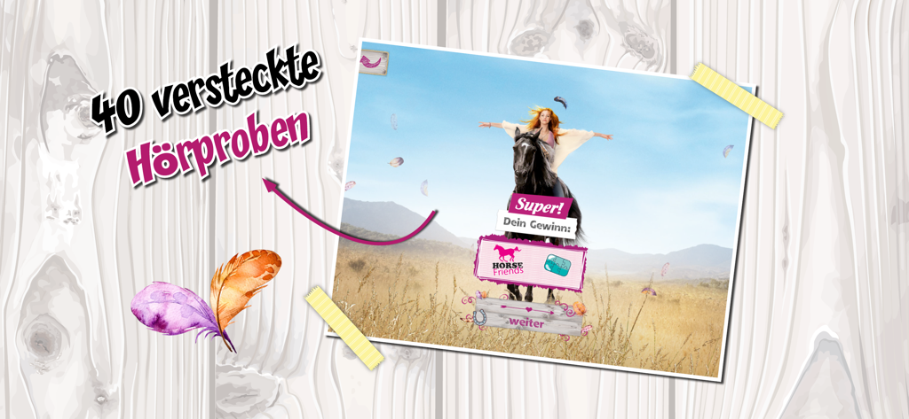 Ostwind - Ostwind horse game reward screen featuring a girl riding a horse and hidden audio samples