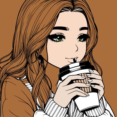 realistic girl drinking coffee