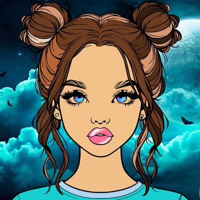 realistic girl with two buns in hair and lips