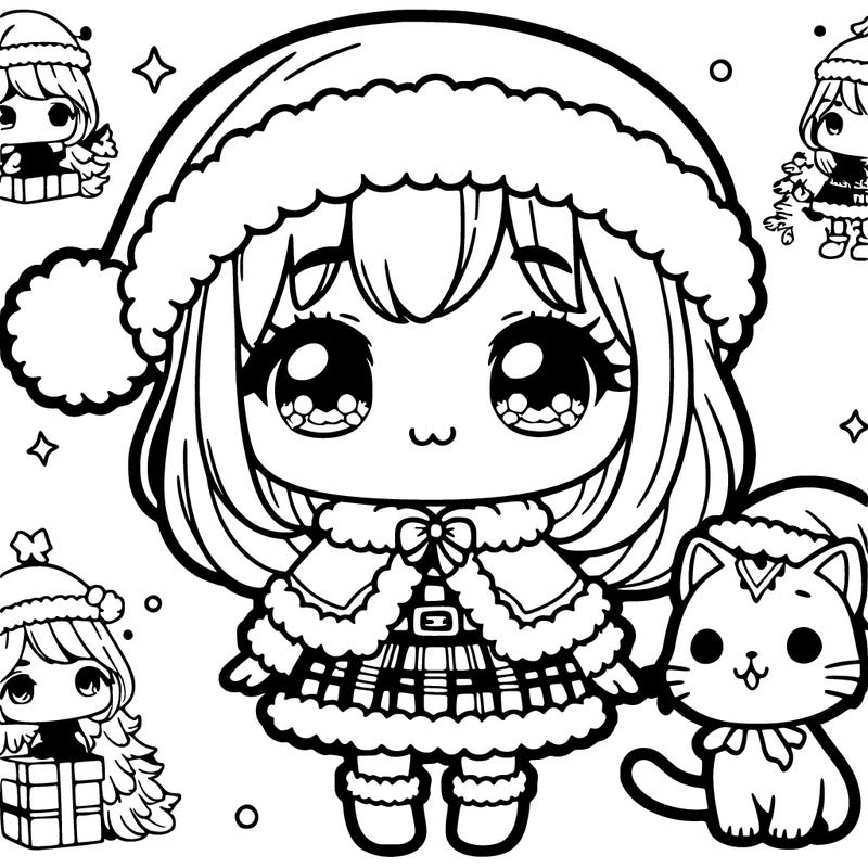 santa as a girl with a cute cat