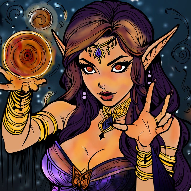 realistic scary beautiful elf sorceress casting spell