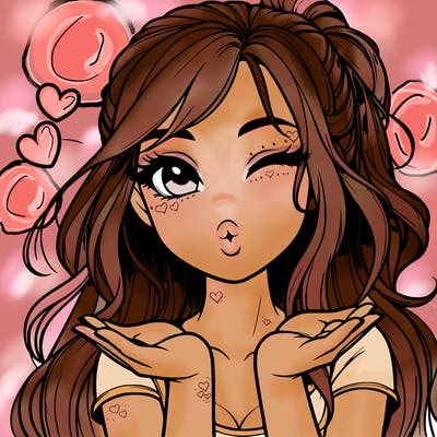 realistic girl winking and blowing a kiss while making heart hands