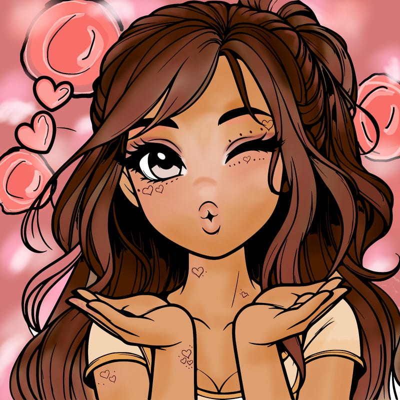 realistic girl winking and blowing a kiss while making heart hands