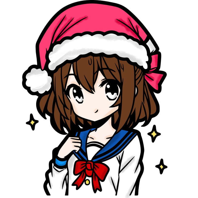 anime girl wearing a santa hat