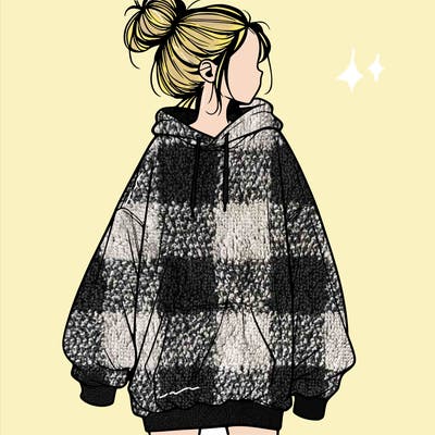 realistic girl with a oversized sweatshirt on and a bun