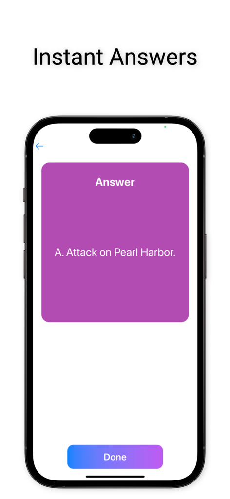 Quiz-AI - A mobile app interface displaying an instant answer to a multiple choice question provided by Quiz-AI
