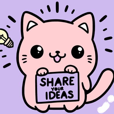 a cute cat saying share your ideas