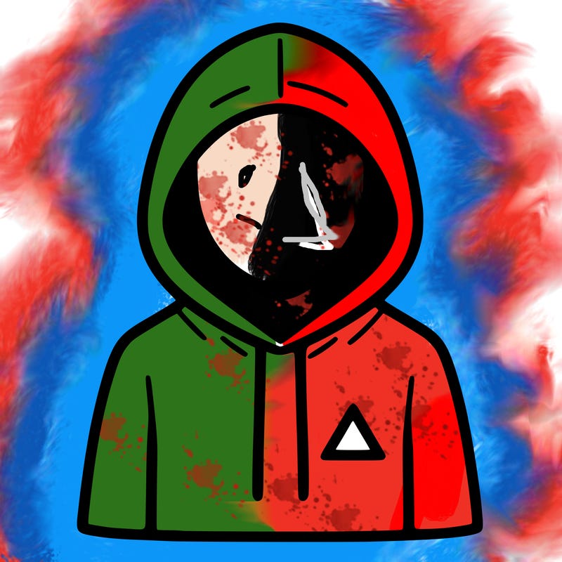 a person with non face waering a hoodie with a small triangle symbol