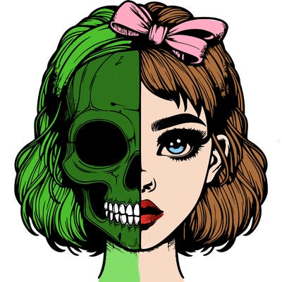 realistic girl with half skull mask