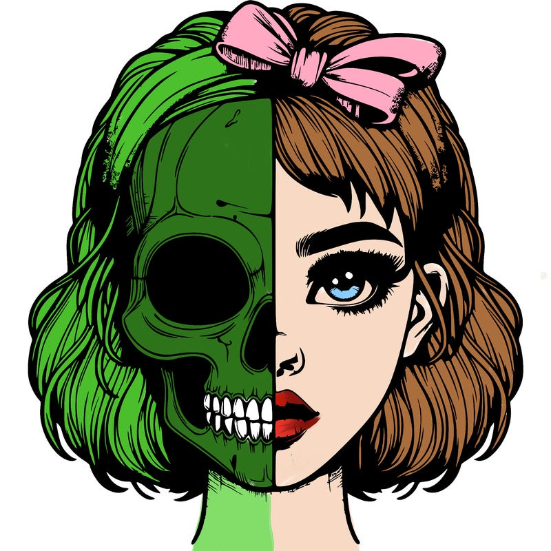 realistic girl with half skull mask