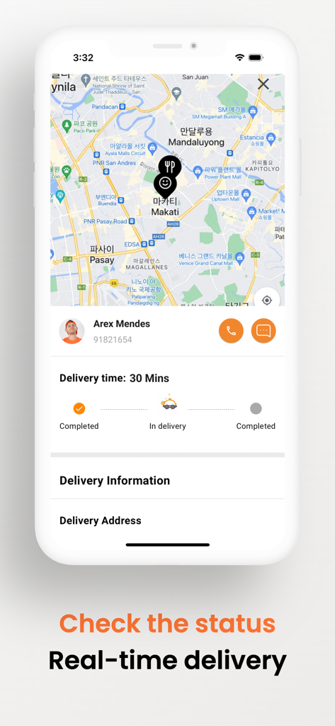 LAHAT - Real-time food delivery tracking interface on the LAHAT app showing a map and delivery status