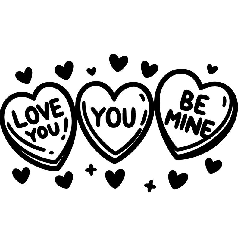 three hearts that say, love you be mine