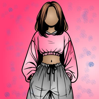 realistic girl faceless with baggy pants and a crop top