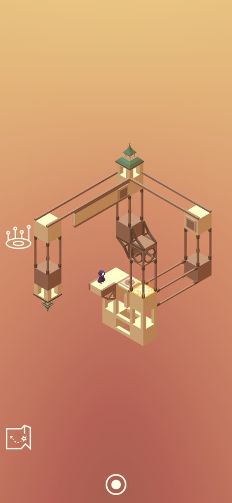 Chronescher - Eine verhüllte Figur navigiert durch unmögliche Architektur im isometrischen Rätselspiel Chronescher.