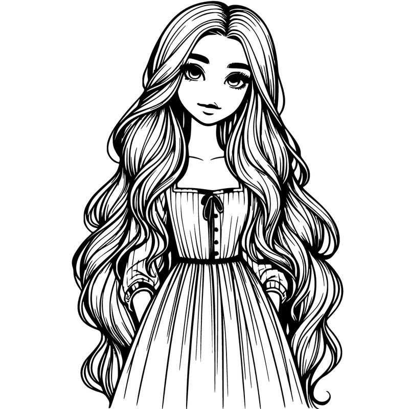 realistic girl with long hair and a wearing long dress