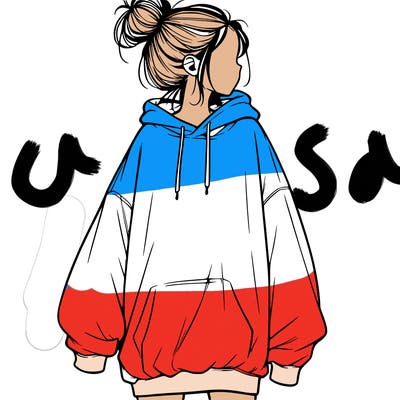 realistic girl with a oversized sweatshirt on and a bun