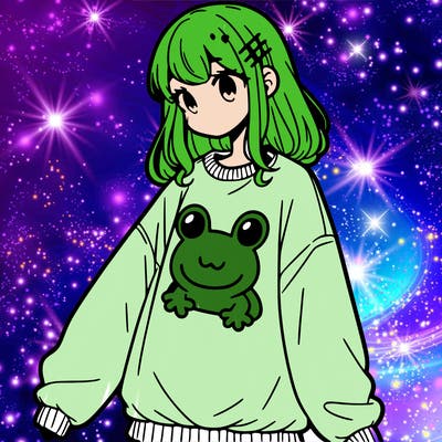 girl wearing frogging sweatshirt