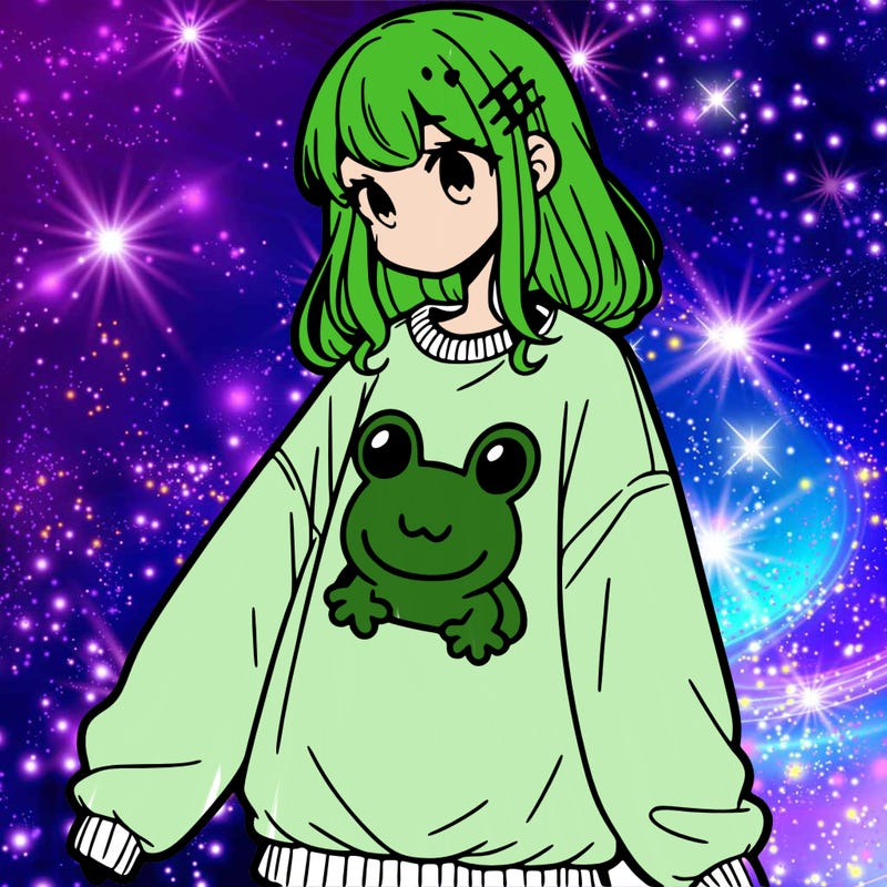 girl wearing frogging sweatshirt