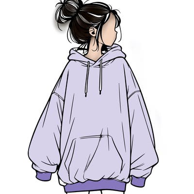 realistic girl with a oversized sweatshirt on and a bun