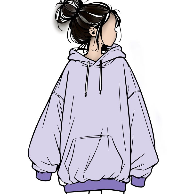realistic girl with a oversized sweatshirt on and a bun