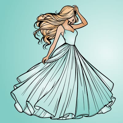 realistic woman with dress flowing in the wind