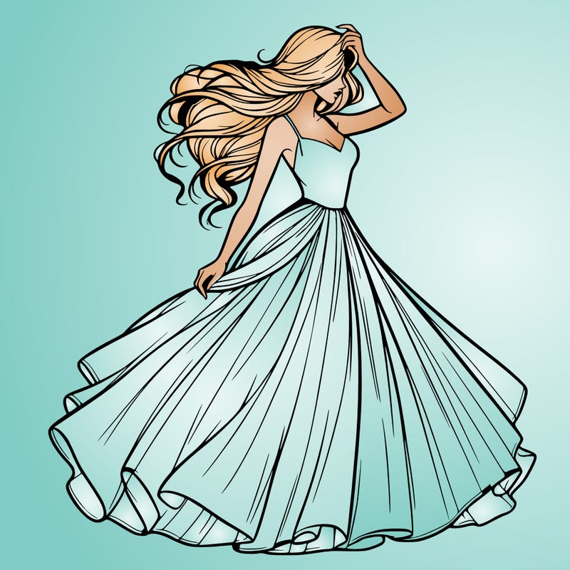 realistic woman with dress flowing in the wind