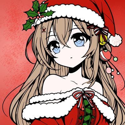 beautiful anime girl with christmas hat
