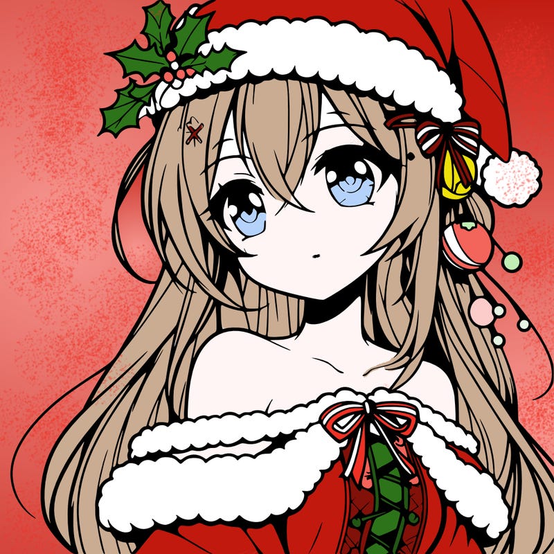 beautiful anime girl with christmas hat