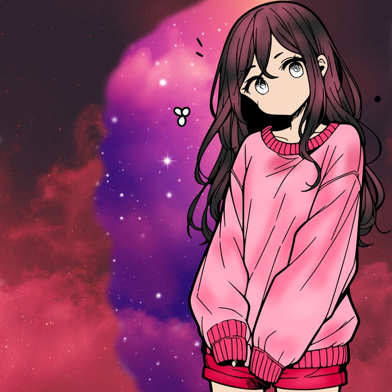 manga teen girl  in a sweater and baggy pants