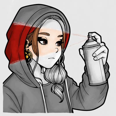 a realistic girl, spray painting