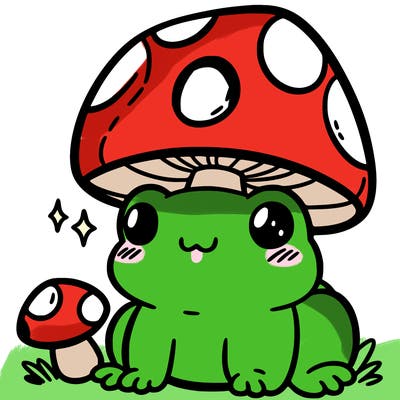 a cute frog with a mushroom hat