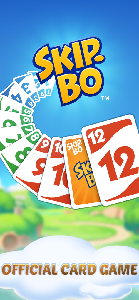 Skip Bo official mobile card game splash screen with cards and logo