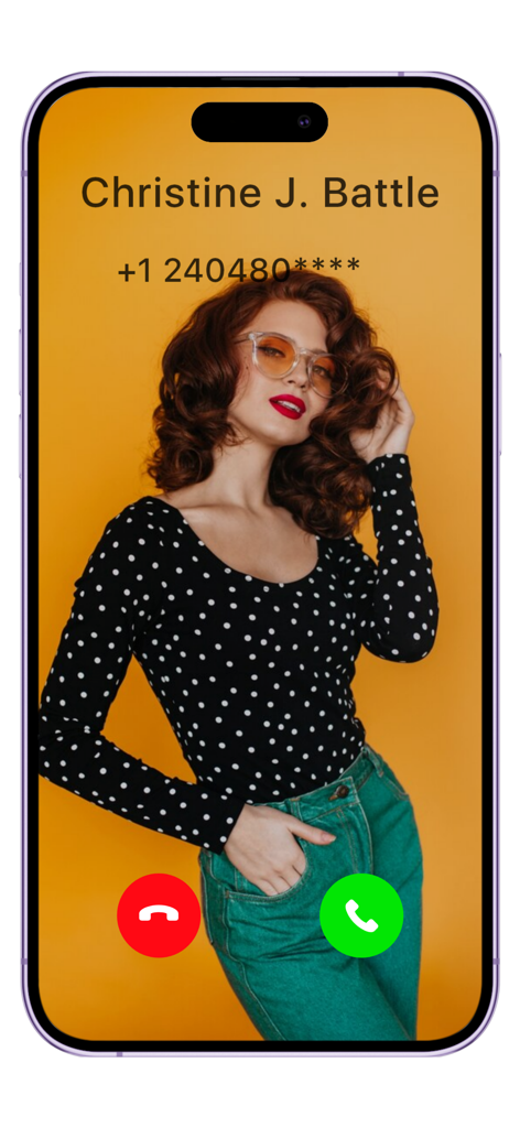 Incoming call interface on the WiFi calling app displaying contact information and call buttons