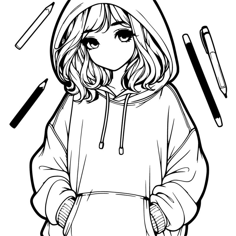realistic girl in oversized hoody