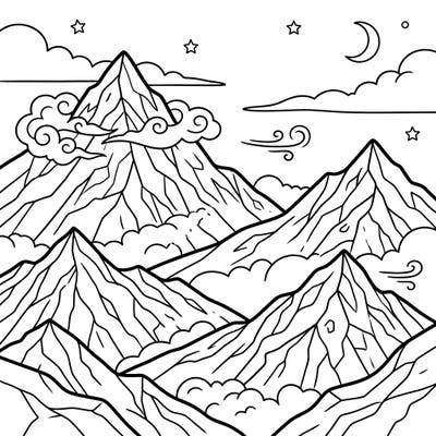 Journey to the sky with this exciting Misty Mountains coloring page, designed especially for young adventurers aged 4-8. Kids will love bringing these towering peaks, fluffy clouds, and twinkling stars to life with their favorite colors.