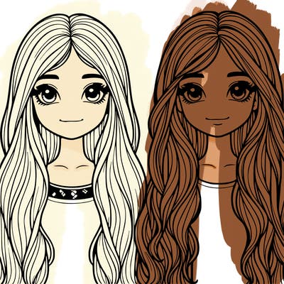 two realistic girls with long hair